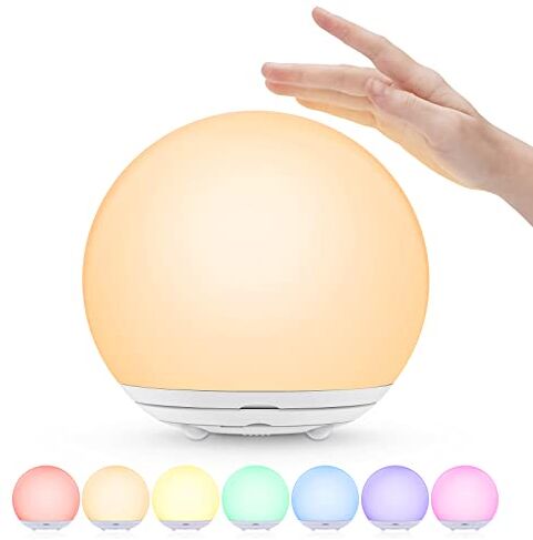 Suright Luce Notturna Bambini,Lampada da Comodino Ricaricabile USB,Luce Notturna LED con Luce Calda Dimmerabile Progressive&Luce a 7 Colori,Touch&Interruttore,Timer per Cameretta,Campeggio, Regalo