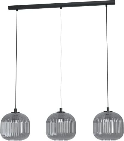 Eglo lampada a sospensione Mantunalle 1, luce a sospensione a 3 lampade da pranzo, illuminazione in metallo in nero e vetro fumé nero-trasparente, attacco E27, 120 cm