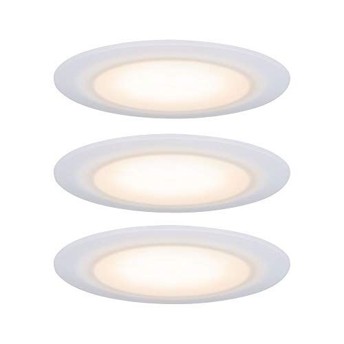 Paulmann Premium Suon -Set di 3 faretti da Incasso a LED, Rotondi, 3 x 6,5 W, IP44, dimmerabili, in Raso, plastica, 2000 K, Satinato, Bianco, 3 pezzi