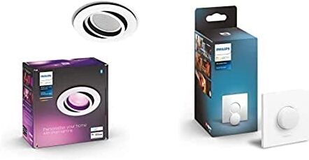 Philips Hue White&ColorAmbiance Centura, Faretto ad Incasso Smart, Base Rotonda, Bluetooh, Controllo Vocale 6 W, Bianco + Smart Button, Telecomando per Controllo delle Luci Smart Hue