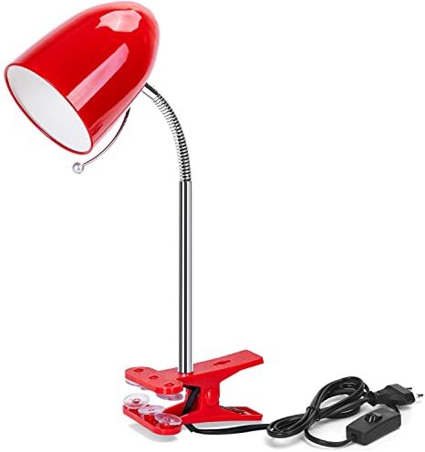 Aigostar Lampada da Scrivania Vintage con Clip, Lampada da Lettura con Pinza,Compatibile con LED Lampadinea a Modello E27,Max. 11W,Lampadina non Inclusa,Con Metallo Braccio Regolabile e Cavo,Rosso