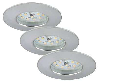 Briloner Leuchten Lampade da soffitto a LED, set da 3, lampade dimmerabili, ciascuna 6,5 watt, ciascuna 570 lumen, 3.000 kelvin, IP44, color alluminio, 75x28mm (DxH)