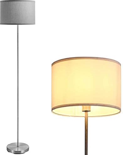 BAKAJI Lampada Piantana da Terra Luce Lampadina E27 Max 60W Base Rotonda in Metallo Cromato Paralume in Tessuto Design Moderno Accensione a Pedale Altezza 160cm (Grigio)