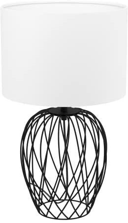 Eglo lampada da tavolo Nimlet, a luce singola, skandi, illuminazione comodino, soggiorno, in tessuto bianco e metallo nero, con interruttore, presa E27