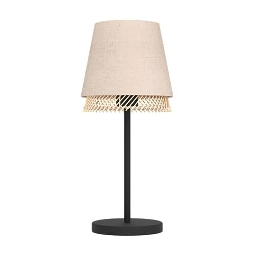 Eglo Tabley Lampada da tavolo, lampada da comodino in stile naturale, lampada in metallo nero, bambù e lino, lampada da tavolo per soggiorno e camera da letto, attacco E27