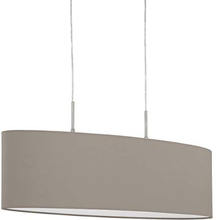 Eglo Lampada a sospensione Pasteri, lampada a sospensione in tessuto a due punti luce, lampada a sospensione ovale in acciaio e tessuto, nichel opaco, talpa, E27, 75 cm