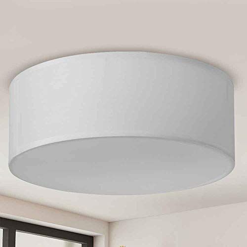 BAKAJI Lampadario Plafoniera Rotonda Diametro 30 cm Paralume in Tessuto Struttura in Acciaio 2 Luci Lampadina Attacco E14 Max 25W Lampada Soffitto Design Moderno (Bianco)