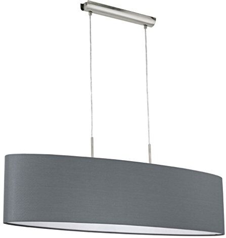 Eglo La lampada a sospensione Pasteri, lampada a sospensione in tessuto a due punti luce, lampada a sospensione ovale in acciaio e tessuto, nichel opaco, grigio, E27, 100 cm