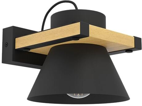 Eglo Maccles FSC100HB Lampada da parete, applique per interni, lampada per il corridoio in metallo nero e legno naturale, lampada da parete e soffitto, attacco E27