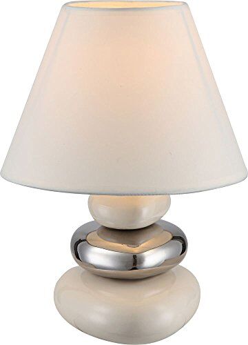 Globo Ceramica lampada tavolo intramontabile tessuto beige e cromato paralume beige  TRAVIS