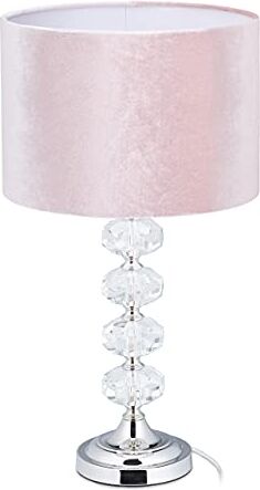 Relaxdays Lampada da Tavolo, Paralume in Velluto & Base in Cristallo, HxD: 47 x 26 cm, Abat-Jour Classica, Salotto, Rosa