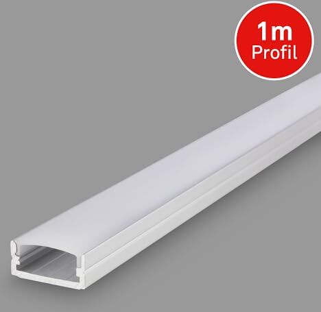 BRILONER Pimp your Stripe Profili in alluminio per strisce LED, diffusori, autoadesivi, senza foratura, accessori Striscia LED, striscia luminosa, gioco, 1 metro, alluminio-bianco