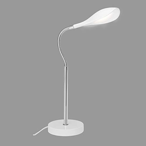 Briloner Leuchten Lampada da tavolo a LED, lampada da scrivania con braccio flessibile e interruttore, 4,5 watt, 500 lumen, 3.000 Kelvin, cromata-bianca
