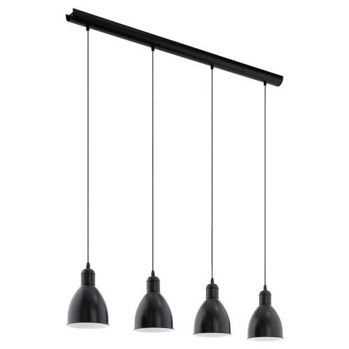 Eglo Lampada a sospensione Priddy, lampada da parete in design industriale vintage, industrial e retrò a quattro punti luce, acciaio nero e bianco, E27