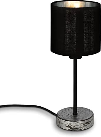 Briloner Lampada da tavolo, lampada da tavolo con paralume in tessuto, lampada da tavolo, interruttore a cavo, 1x presa E14 max. 25 watt, argento-nero.