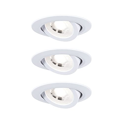 Paulmann LED Fisso -Set, orientabili, Luce Calda, Rotondi, incl. 3 faretti da Incasso da 6 Watt, Bianco Opaco, in plastica, 3000 K, 3 unità