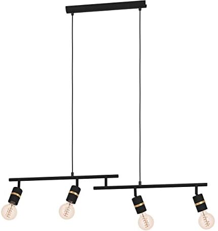 Eglo lampada da tavolo Lurone, lampada da comodino a 2 luci mobili, illuminazione da tavolo in metallo nero e ottone, lampada deco da salotto, attacco E27