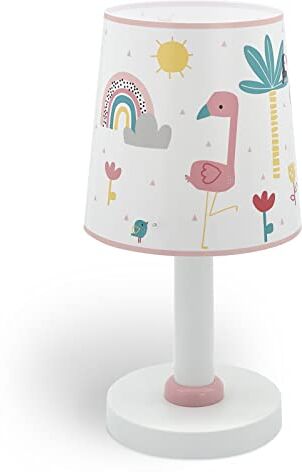 Dalber Lampada da tavolo o comodino per bambini Flamingo fenicottero Animali Arcobaleno Rosa