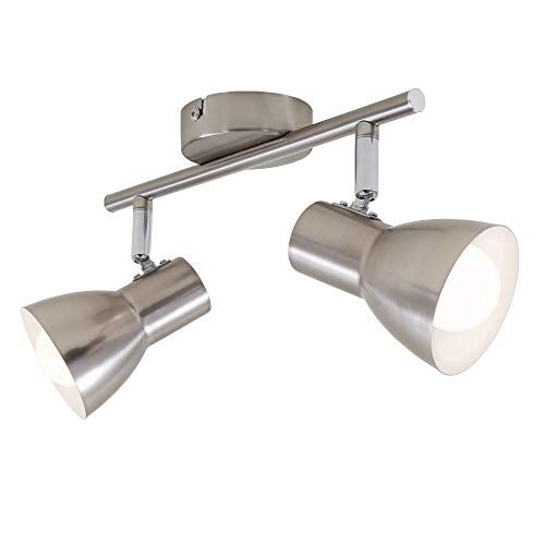 Briloner Leuchten Plafoniera, lampada da soffitto, faretti orientabili e inclinabili, 2x E14, max. 25 Watt, retrò, nichel opaco, 275x80x150 mm (LxPxH)