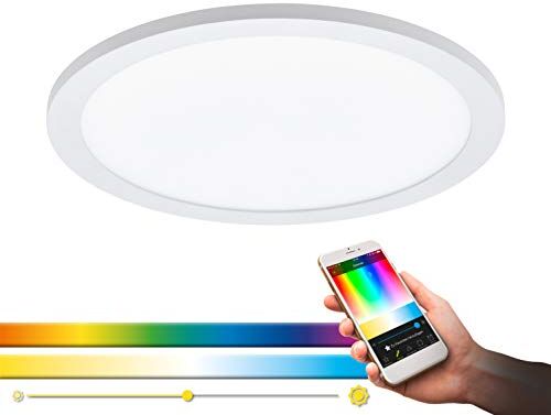 Eglo connect, plafoniera a pannello Led Sarsina-c, Smart Home, alluminio e plastica, bianco, diametro di 30 cm, telecomando incluso, dimmerabile, tonalità e colori del bianco regolabili