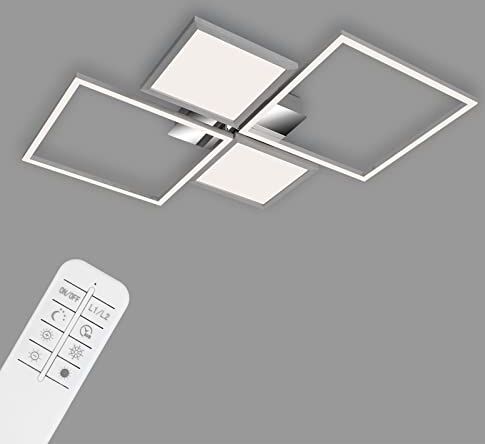 Briloner Lampada da soffitto dimmerabile a LED con telecomando, luce media, lampada da soffitto girevole a LED, bianco caldo, bianco neutro, bianco freddo, alluminio spazzolato, 652x640x75mm (LxWxH)