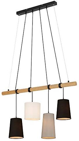 Briloner Leuchten Lampada a Sospensione a 4 luci, 4x E14, max. 25 watt, tessuto-legno, colore: nero, bianco, grigio, 900x1,700 mm (LxH)