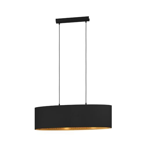 Eglo lampada a sospensione Zaragoza, lampada sospesa, illuminazione da sala da pranzo e soggiorno, paralume in tessuto nero e oro con decoro, E27, Ø 78 cm