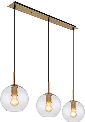 Globo Lampadario a sospensione in metallo color ottone opaco vetro trasparente nero cavo PVC 15462H2