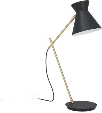 Eglo lampada da tavolo Amezaga, luce da tavolo singola, illuminazione da tavolo in metallo in nero, ottone, lampada con interruttore, presa E27