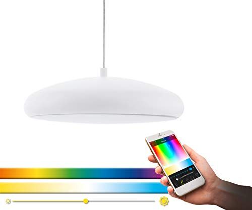 Eglo connect Riodeva-C Lampadario a sospensione a LED, 1 luce, in acciaio e plastica, colore bianco, con cambio di temperatura (caldo, neutro, freddo), RGB