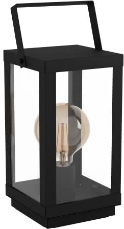 Eglo lampada da tavolo Bradford 1, luce da tavolo singola, illuminazione da comodino in metallo nero e vetro trasparente, lampada con interruttore, presa E27