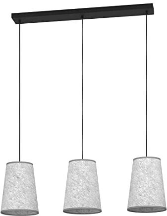 Eglo Alsager Lampadario a 3 luci per il tavolo da pranzo, lampadario per sala da pranzo in feltro grigio e metallo nero, lampadario con attacco E27, diametro 91 cm