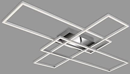 Briloner Plafoniera LED Soffitto, lampada LED da soffitto dimmerabile a passi, lampada da soggiorno con funzione di memoria, 50 Watt, 6600 Lumen, 3000 Kelvin, cromo-alluminio, 1040x710x95mm (LxWxH)