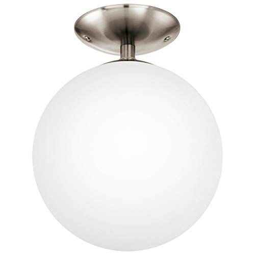 Eglo Rondo, Lampada da soffitto a 1 luce, illuminazione da soffitto in metallo argentato e vetro bianco opalino opaco, attacco E27