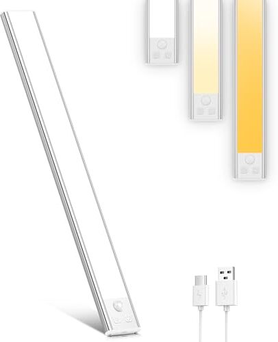 OUILA Luce Armadio LED con Sensore, 3 Temperature di Colore Luci led per Armadio Dimmerabile, USB-C Ricaricabile LED Armadio Senza Fili Luce Notturna Lampada Armadio per Cucina Guardaroba Armadi