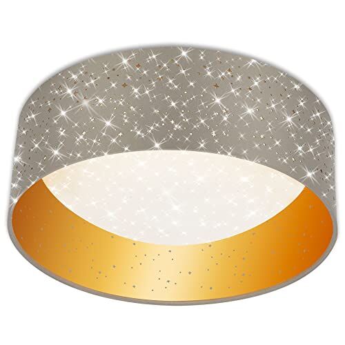 Briloner Plafoniera a LED, Lampada da Soffitto, Plafoniera in Tessuto, Plafoniera in Tessuto con Decorazione a Stelle, 12 Watt, 1.200 Lumen, 4.000 Kelvin, Tortora e Oro, Ø32 cm