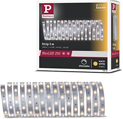 Paulmann 0  LED MaxLED 250 5m Bianco Caldo IP20 incl. 1 Striscia da 20 Watt Strip Fascia Luminosa 2700 K 19 W, Banda