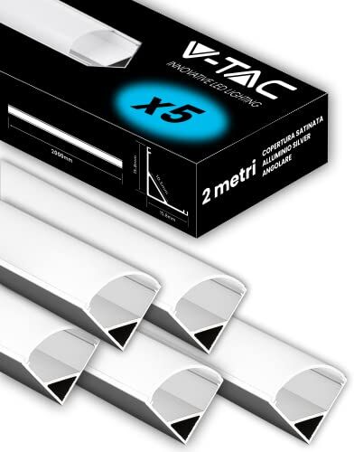 V-TAC 5x Profili Angolari da 2 METRI per Strisce Led (10 Metri Totali) Profili per Strisce LED in Alluminio con Copertura Satinata Colore Argento Angoli 21,3 x 15,8 mm