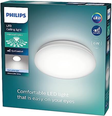 Philips LED Moire, Plafoniera Rotonda, Luce Bianca Fredda, 6W, Bianco