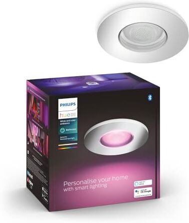 Philips White and Color Ambiance, Faretto LED da Incasso Smart Xamento, per Bagno (IP44), Luce Bianca o Colorata, Attacco GU10, 5.7W, Bluetooth, Dimmerabile, Cromato