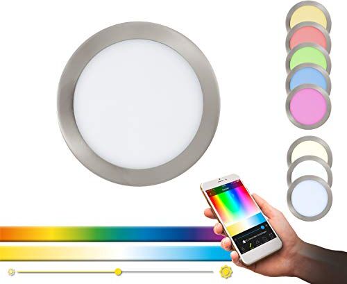 Eglo Lampada da incasso a Led Connect Fueva-c, Luce da incasso Smart Home, metallo pressofuso, plastica, nichel opaco, Ø 22,5 cm, dimmerabile, tonalità del bianco e colori regolabili