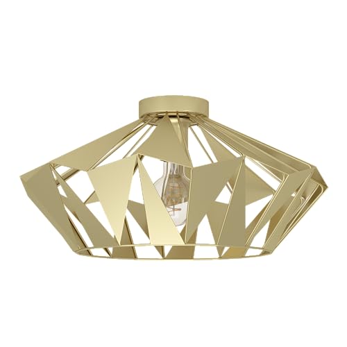 Eglo Carlton Lampada da soffitto dal design retrò, lampada da soggiorno vintage in metallo color oro, con attacco E27