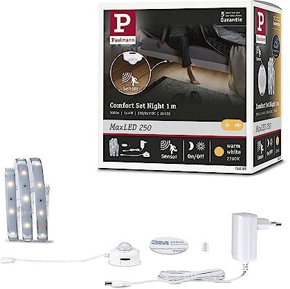 Paulmann Strip LED MaxLED 250 Night Comfort Set di Base 1m 300lm 30LEDs/m 12VA incl. 1x4 W Fascia Luminosa Bianco plastica 2700 K 4 W, Argento