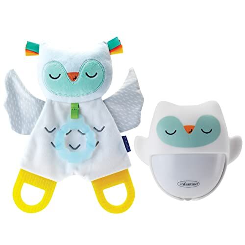 Infantino Baby Gift Set Fluorescent Toy Rechargeable LED Night Light and Owl with Teething Ring, Crackle Paper and High Quality Soft Fabric for Travel or at Home, 0M+