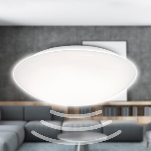 Briloner Leuchten Plafoniera a LED da soffitto con rilevatore di movimento e sensore di luminosità regolabile, 15 W, 1500 lm, 4000 K, Ø 29 cm – Bianco