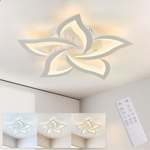 KAUCQI Plafoniera Led Soffitto, Lampadario Soggiorno -24W, Plafoniera Soggiorno Petalo Plafoniera con Telecomando Dimmerabile 3000-6000K, Plafoniera Salotto Lampada Salone Luci di Fiore