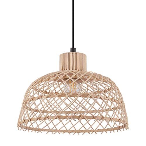 Eglo Ausnby lampadario vintage, stile scandinavo, boho, lampada a sospensione in legno naturale e metallo nero, lampada da tavolo per sala da pranzo, lampada da soggiorno a sospensione con attacco E27