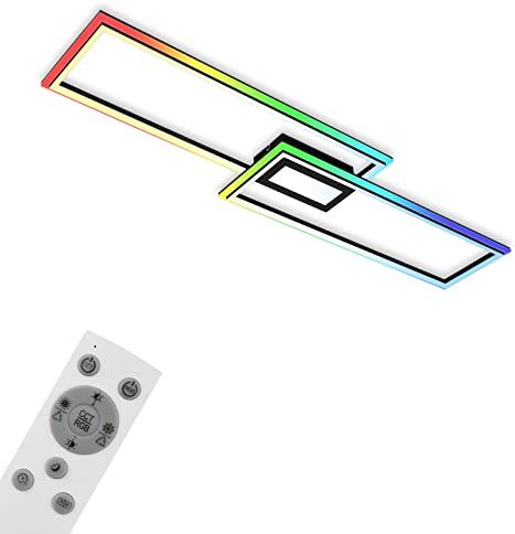 Briloner Lampada da soffitto RGB, Lampada da soffitto colorata a LED, Dimmerabile, Temperatura colore regolabile, CCT luce media, Cornice LED, Telecomando, Nero, 1170x290x65 mm