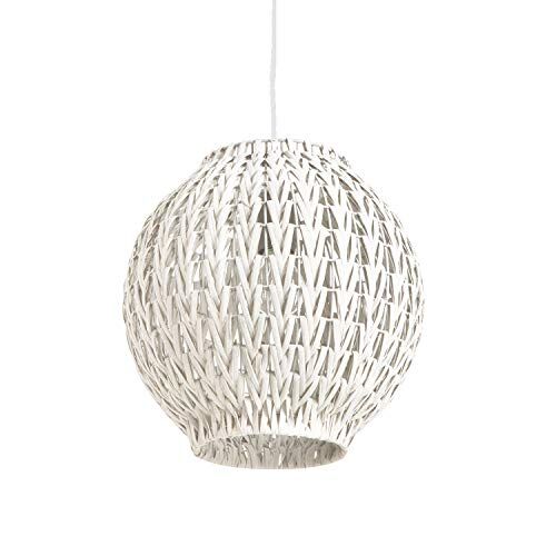 LUSSIOL Lampada Tahia, sospensione in rattan, bianco, 60 W, ø 31 x H 31 cm