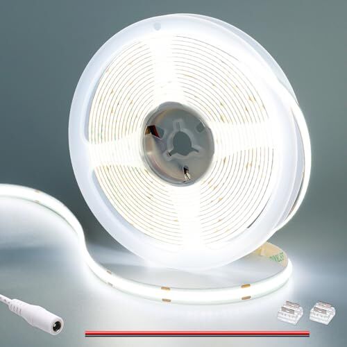 GOMING 24V  Striscia LED Bianco Freddo 6000K 5M 312LED/M CRI 93+ Alta Densità 1560LED Alta Luminosità 4100lm Non Impermeabile IP20 Luci LED per Soggiorno Natale Bar Decorazioni(Solo Striscia)